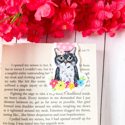 Floral Cat Charity Magnetic Bookmark